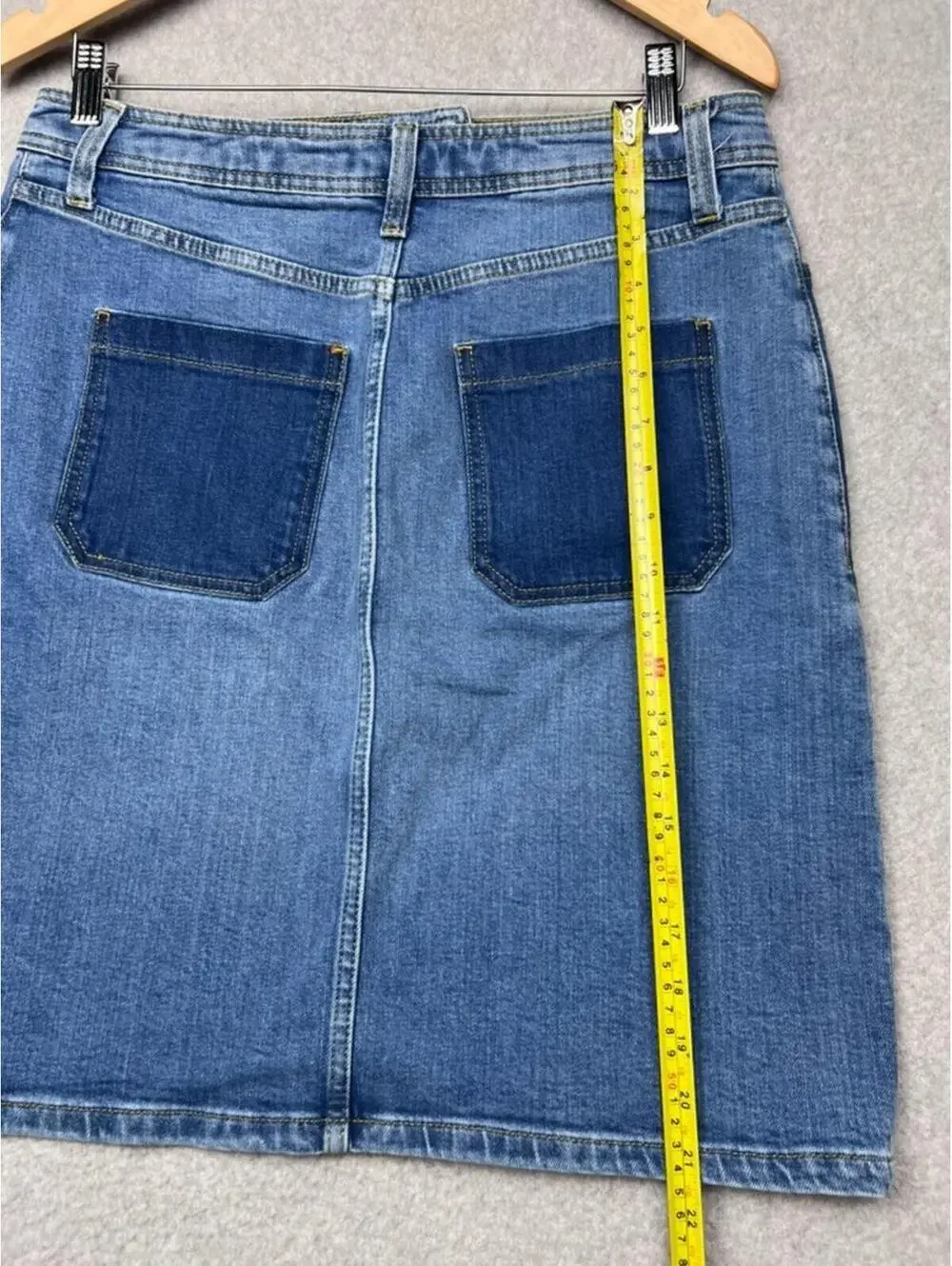 Boden Cavendish Two-Tone Denim Mini Skirt Patch Pocket Blue Boho EUC UK 12L /8 L